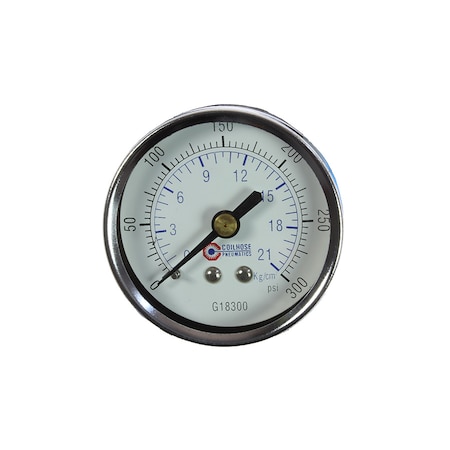 Coilhose Pneumatics 2" Chrome Dial Gauge 1/8" Back Mount 0-300 PSI G18300